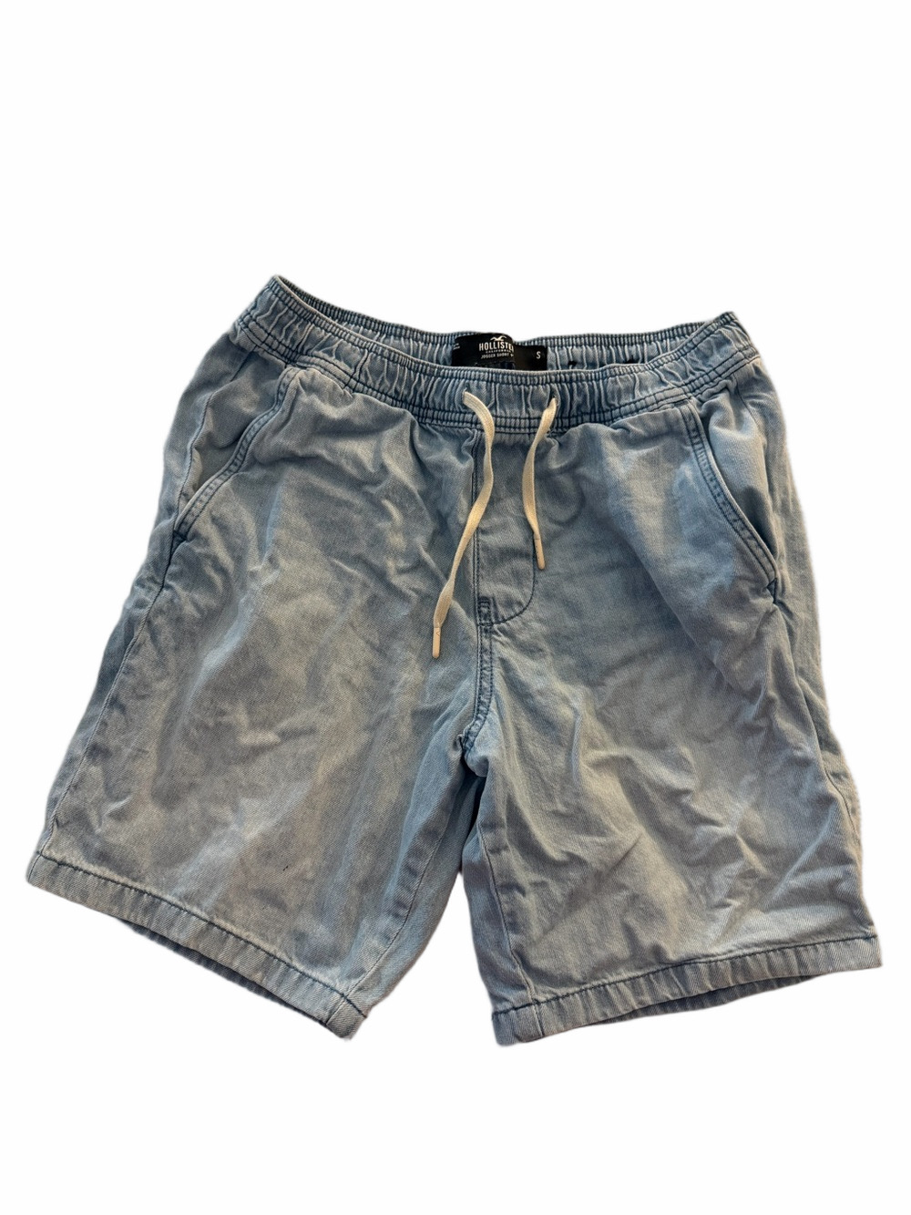 Hollister Light Blue 100% Cotton Denim Men Small Drawstring Jogger Shorts 9”